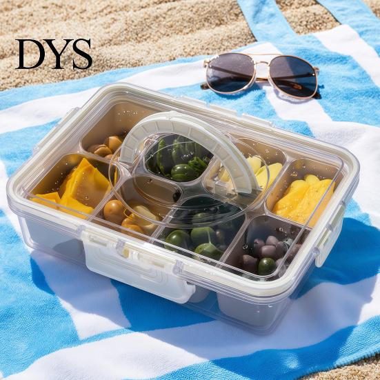 Compartment Snack Box for Office Lunch Snackle Container, Stainless Steel Divided Serving Tray with Lid & Handle, 8 Large Compartments Fruit