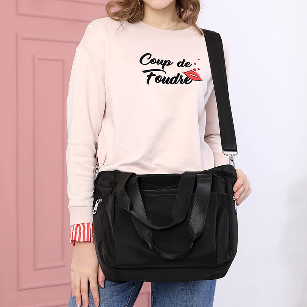 Yanaier Women's Large Tote Bag, Shoulder Bag, Crossbody Tote Bag, Nylon, 2-Way, Large Capacity, A4 Size, Lightweight, Waterproof, Multifunctional, Pop