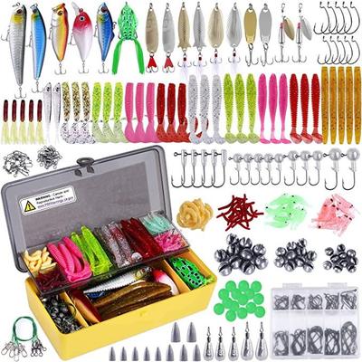 Fishing Lures Baits Tackle Including Crankbaits, Spinnerbaits, Plastic Worms, Jigs, Topwater Lures , Tackle Box Fishing Gear Lures Kit Set