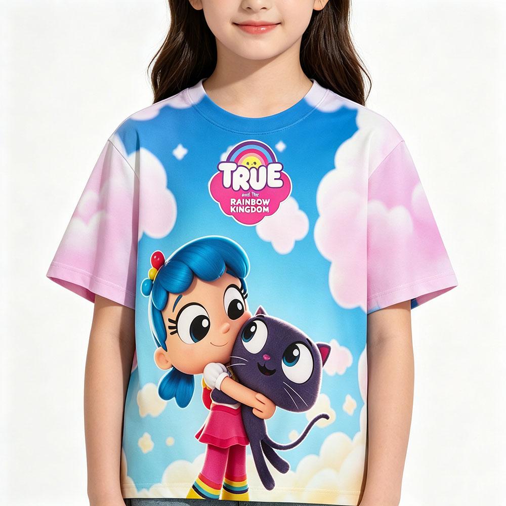 True and The Rainbow Kingdom 3D Cartoon Print T-Shirt Cute Boys Girls Short Sleeve Kids Summer Tops Fashion Childrens Clothing