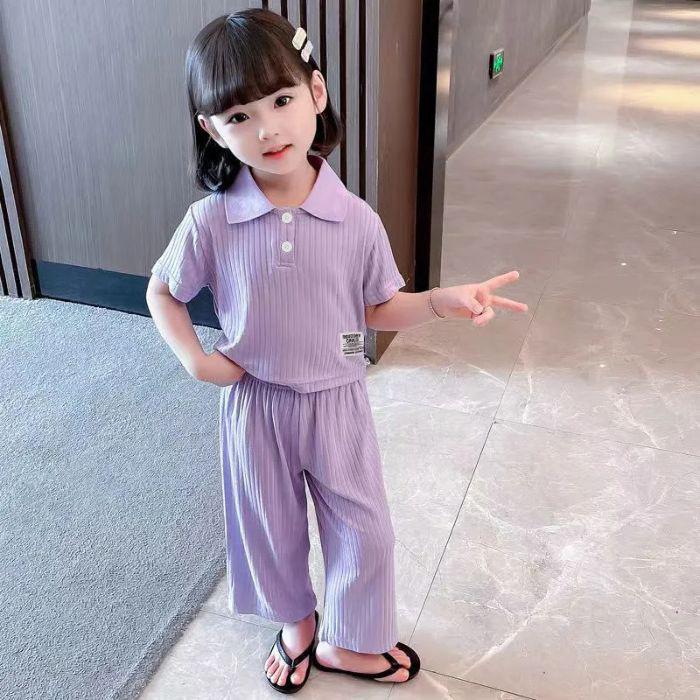 

Girls Spring Summer Trendy Short-Sleeve Sports Suit - Stylish Two-Piece Set for Baby Girls 140 фіолетовий