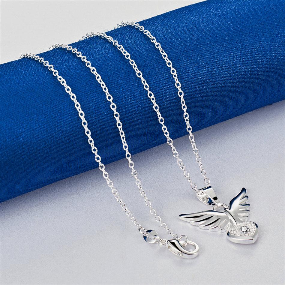 925 sterling silver 16-30 inch exquisite heart-shaped wing pendant necklace, women's fashionable wedding gift jewelry