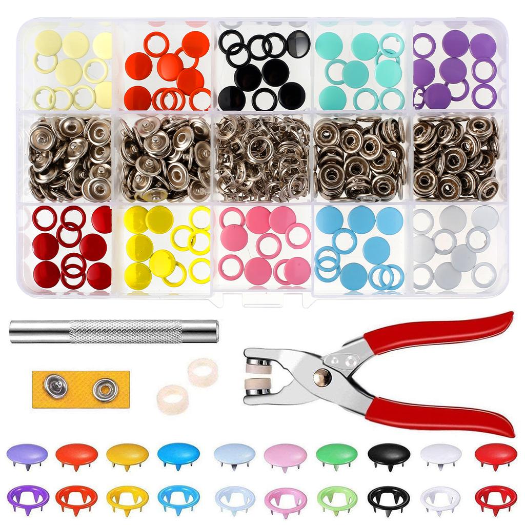 100 Sets Prong Rings 9.5mm Buckle Buttons Metal Colour Pliers Snap Button Claw DIY Set Hand Pressure Plier Rivet Buckle Sew Tool