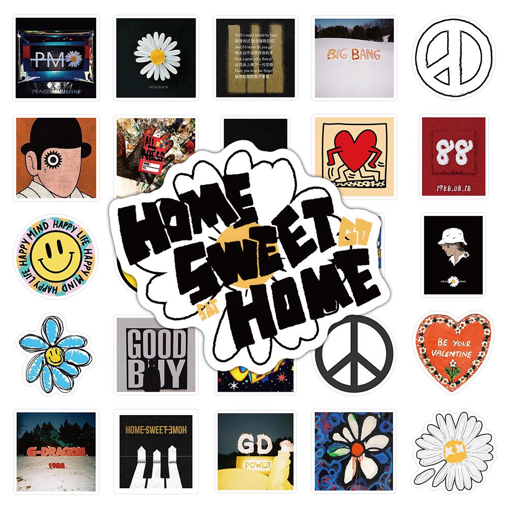 50 G-Dragon Graffiti Stickers for Decor: Suitcase, Phone, Helmet, and More.