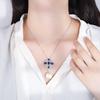 Eingelegter weißer Rhombus oval blauer Diamant Zirkon Perlen Anhänger Halskette einfache Retro personalisierte Halskette