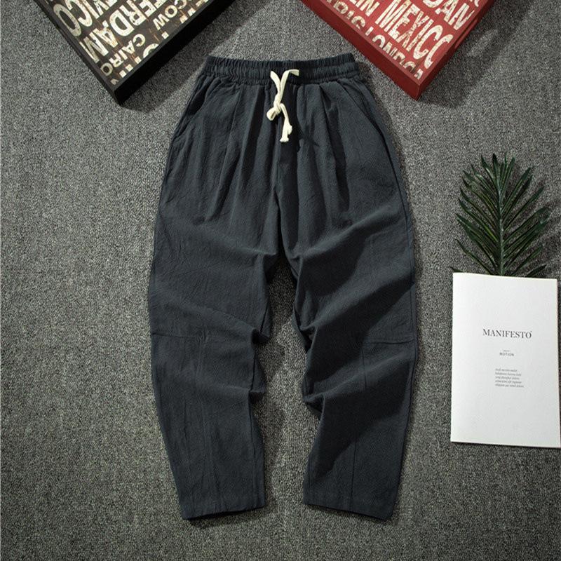 

Men s 2021 Autumn Cotton Linen Pants: Casual Loose Fit, Korean Style, Straight Leg Harem Trousers XL темно-серого