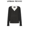 UR Women's Faux Two-Piece Color-block Round Neck Knit Sweater UWJ950117