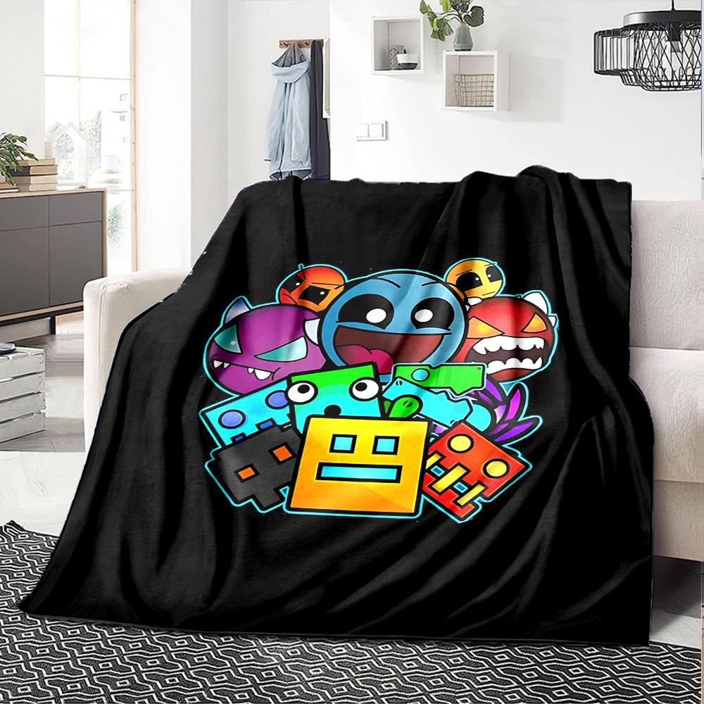 1pc Geometry Dash Adventure flannel Blanket for Super Soft Cute Comfort Blanket for Travel Bedding Couch Sofa Blanket Y73027