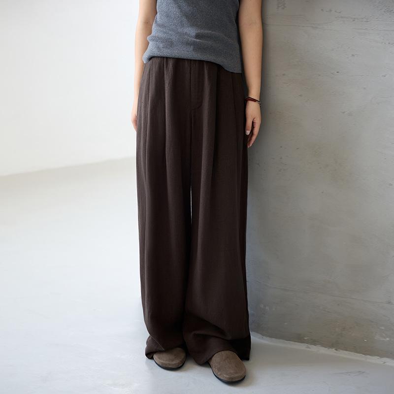 Women's Autumn Wide-Leg Commuting Pants - Tencel Linen, Pleated, Slimming, Versatile, High-End Drape