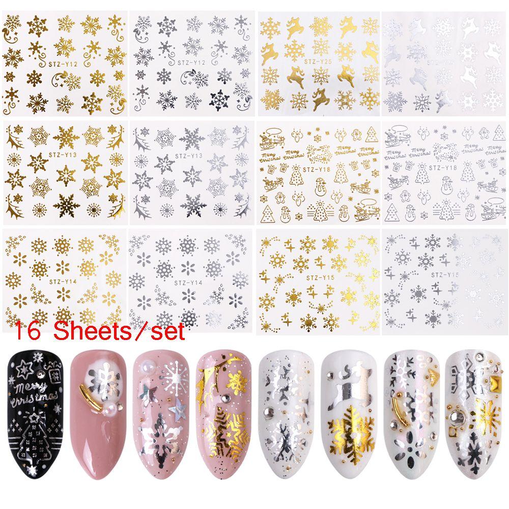

Silver Holographic Nail Art Decorations Water Transfer Decals Snowflake Christmas Nail Stickers