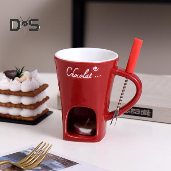 Schokoladenfondue-Becher, 130 ml, Keramik-Schokoladenfondue-Kaffeetasse mit Gabeln, Schmelzbecher für Schokolade, Käse, Butter, leicht zu reinigen, vielseitiger Schmelzbecher