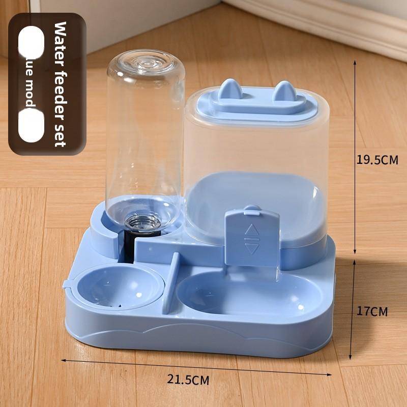 Cat Double Bowl Automatic Pet Bowl Feeder Cat Water Drinker Cat Bowl Cat Dog Bowl Pet Supplies синий