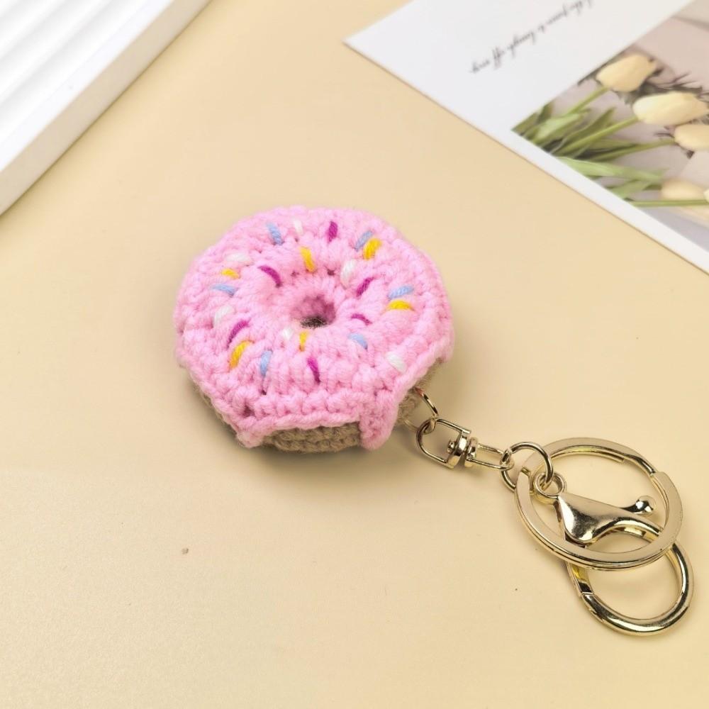 Mini Crochet Donut Keychain Colorful Food Shape Key Ring Handmade Knitted Keychain Bag Pendant