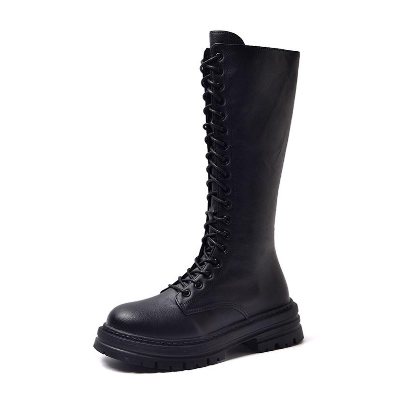Fashion Comemore Women's Boots 2025 Autumn Winter New Platform Lace Up Knee High Boots for Women Fashion Black White Thck Heel Botas