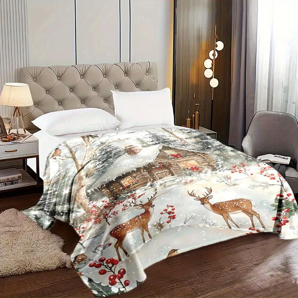 Gemütliche Weihnachts-Hirsch & Baum Decke - Weiches, Warmes Flanell für Nickerchen, Camping, Reisen und Heimdekoration - Perfektes Weihnachtsgeschenk