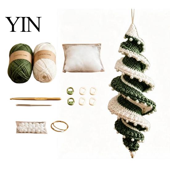 Festive Handmade Ornaments Christmas Ornament Crochet Kit, DIY Spiral Tree Starter Xmas Relaxing Crafting Hobbies Craft Kit for Holiday Home
