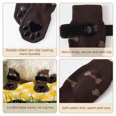 Calcetines Antideslizantes Acogedores para Perros Antiarañazos Banda Ajustable Calcetines de Punto Silenciosos Algodón Anti suciedad Protectores de Patas de Perro Interior