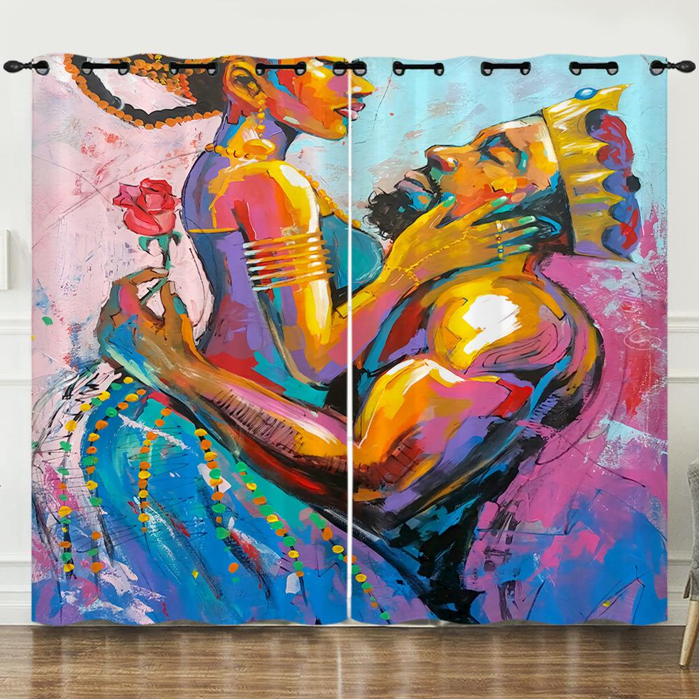 Занавеска Масляная живопись Цветная Фигурная живопись 3D Цифровая печать Затемняющая занавеска Люверсы 2pcs*97cm*114cm*2