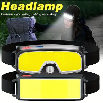 Powerful COB Headlamp Type-cRechargeable Head Flashlight Built-in Battery Outdoor Fishing Camping Lantern Waterproof Torch