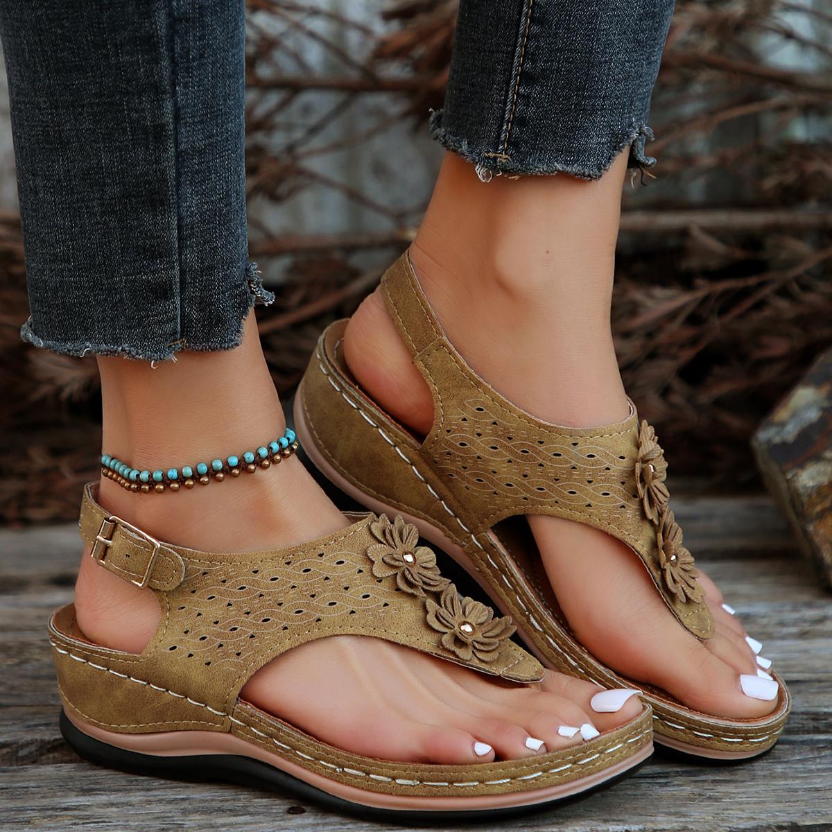 

Fashion New Floral Women Sandals 2025 Summer Flip Flops Shoes Wedge Thick Soled Orthopedics Shoes Fashionable Open Toe Leisure Sandals 43