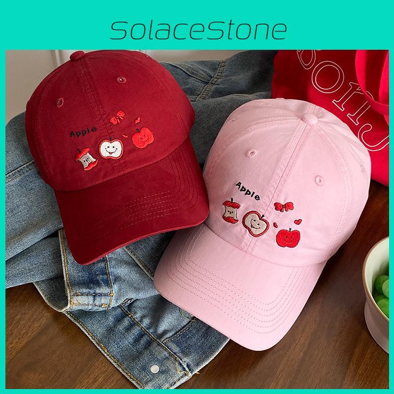 Adorable Apple Embroidered Red Baseball Cap For Women Perfect For Spring Fashion