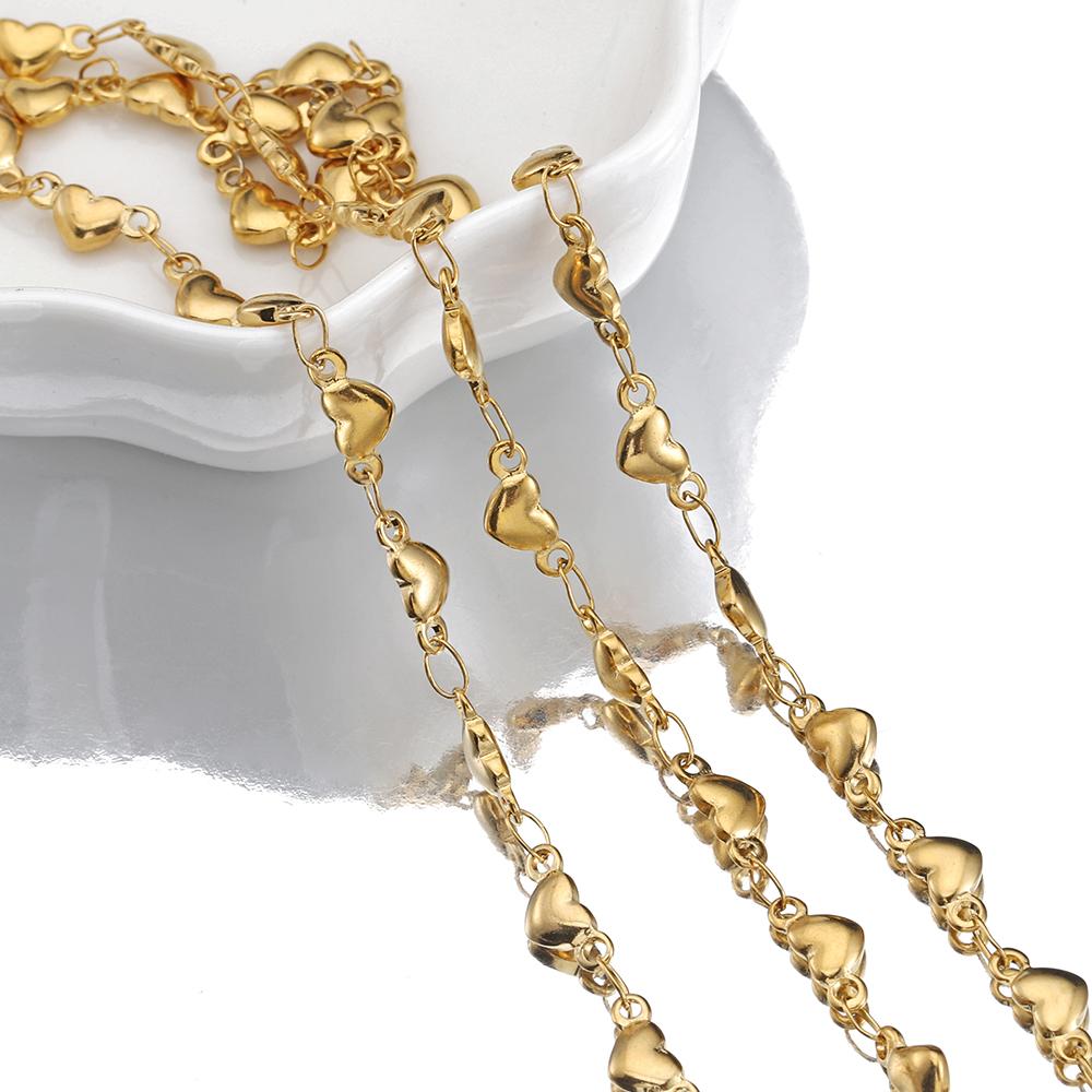 1Meter 4mm 5mm Stainless Steel Gold Color Love Heart Link Chain Handmade DIY Necklace Bracelet Anklets Jewelry Making Supplies