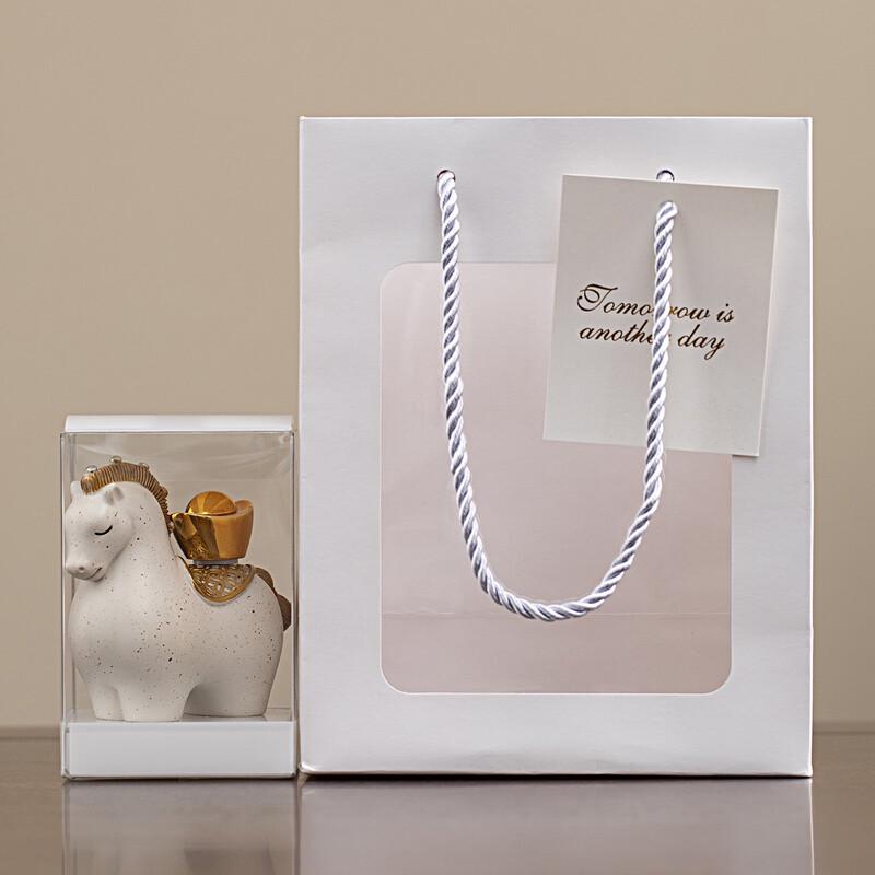 Resin Year of the Horse White Horse with Gold Ingot Souvenir