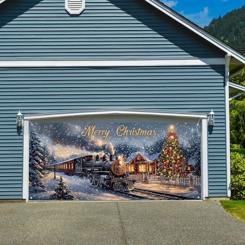 1pc 2D flat, Merry Christmas garage door banner - for home, wall, yard - festive outdoor decoration, no power required wsj
