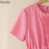 ZANZEA Women Casual Round Neck Solid Color Summer Short Sleeve Dress