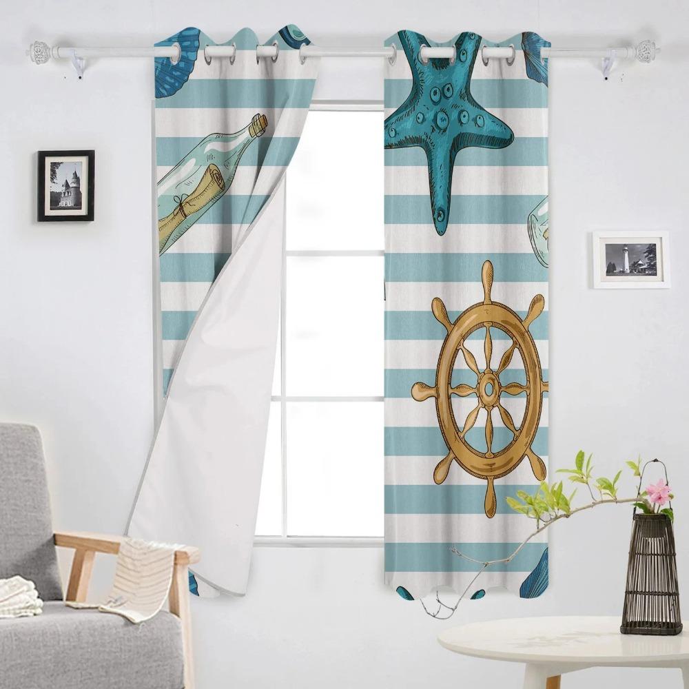 2 SZT Kotwica Rozgwiazda Paski Zasłony Okienne Sypialnia Kuchnia Draperie Panel Dekoracja Domu Zasłony do Salonu Od Podłogi do Sufitu