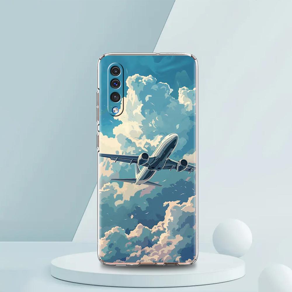 Travel-Inspired Airplane Route Transparent Phone Case for Samsung Galaxy A16 A14 A12 A22 A24 A42 A02 A03S A06 A20 A30 A40 Cover