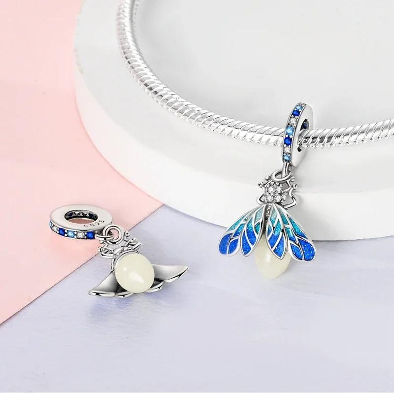 Blue Luminous Firefly Pendant Copper Original Beads Fit Original Charms Bracelet Beads Jewelry Gifts For Women