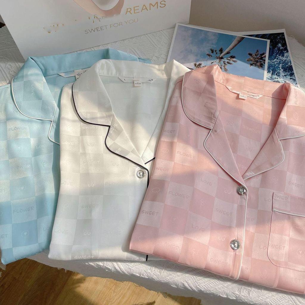 2-piece Set Maternity Ice Silk French High Value Pajamas Spring and Autumn Thin Section of Long-sleeved Trousers Silk Loungewear