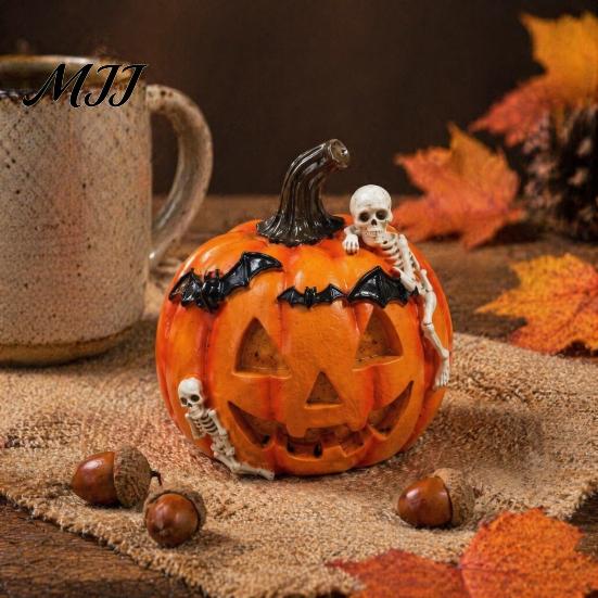 Unique Holiday Gifts Halloween Pumpkin Ghost Bat Skull Figurine, Cute Resin Festive Desktop Decor Tabletop Ornaments for Home Party Shelf Mantels