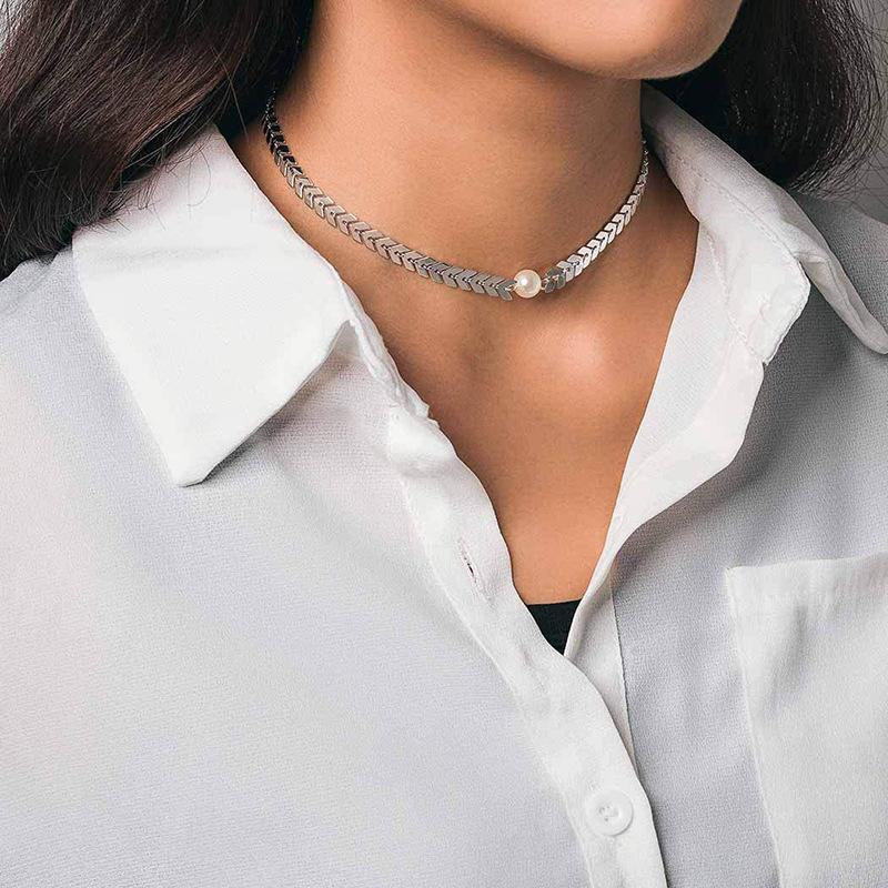 European and American Classic Necklace Arrow Wheat Ear Gold Silver Alloy Collarbone Chain Simple Versatile Pearl Necklace
