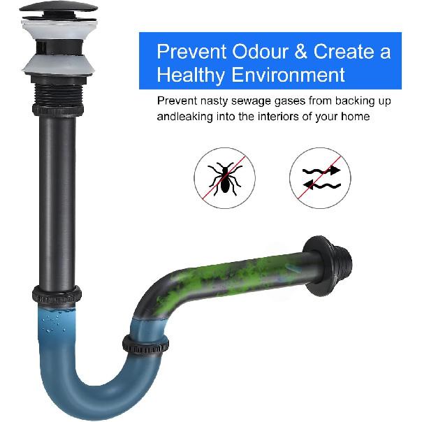 MENATT Stainless Steel P Trap with Bathroom Sink Stopper, 1-1/4 Sink Drain Bottle Trap Set with Overflow - Adjustable Height,Complete Basin Sink