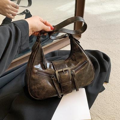 Borsa a tracolla in pelle PU con design retrò con cintura per donna, piccola borsa a tracolla vintage da ascella, borse alla moda