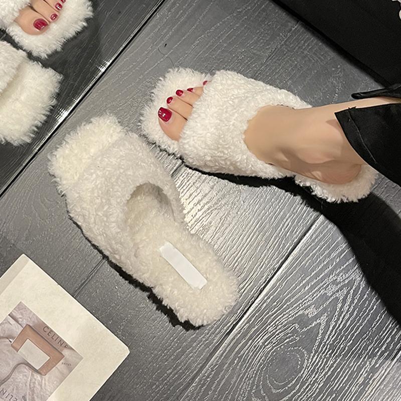Fur Women High Heels Slippers Winter Dress Cotton Shoes Winter Designer Woman Pumps 2025 New Luxury Zapatos De Mujer