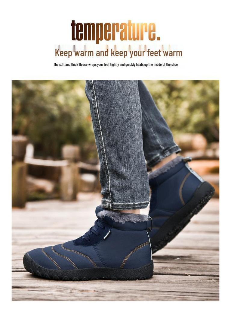 Men's Mid-Cut Warm Snow Boots - Large Size, Thick Velvet, Winter Casual Shoes