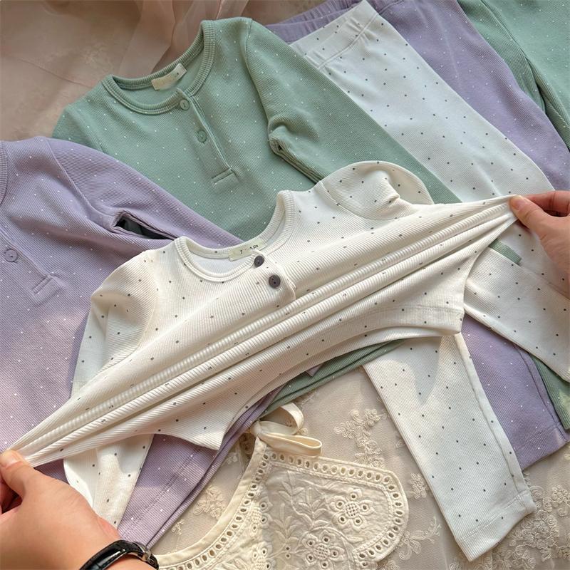 High-Elastic Polka Dot Kids' Long Johns Set - Comfortable 2-Piece Homewear