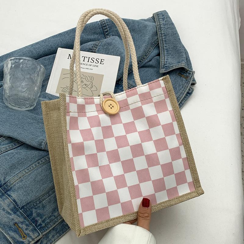 

Оптовая продажа с места 2025 новый летний маленький свежий лен портативная сумка для бэнто женская ins универсальная ручная льняная сумка розовый