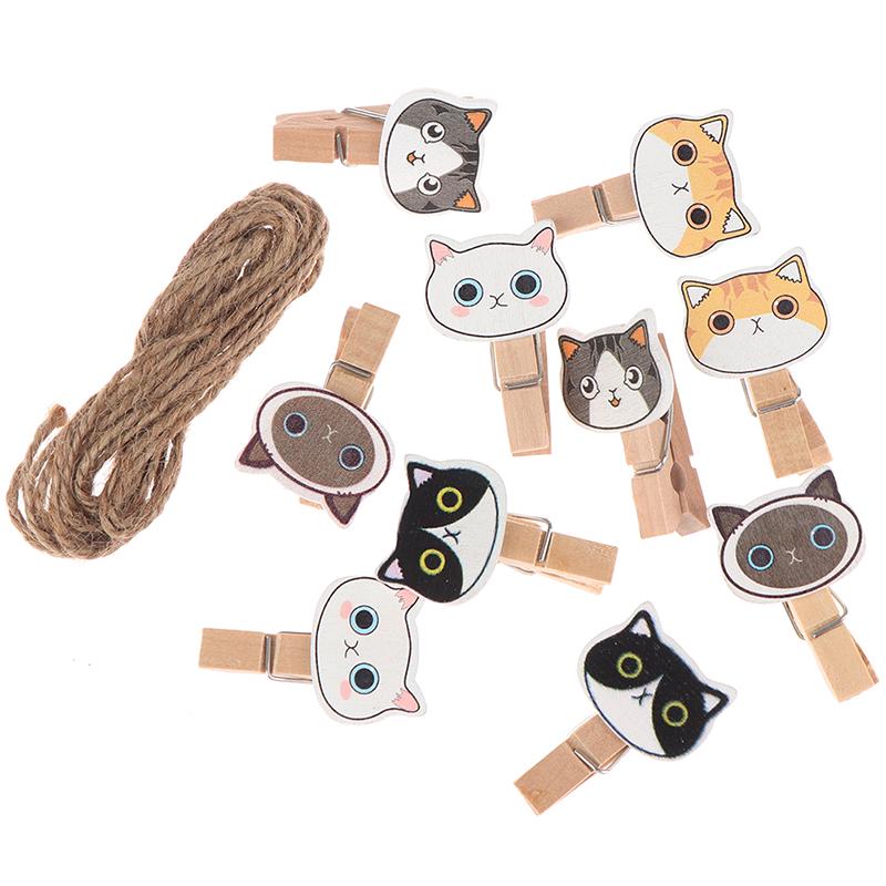 10 шт./лот милые мультяшные коты милые деревянные скрепки для бумаги / маленькие прищепки для фотографий