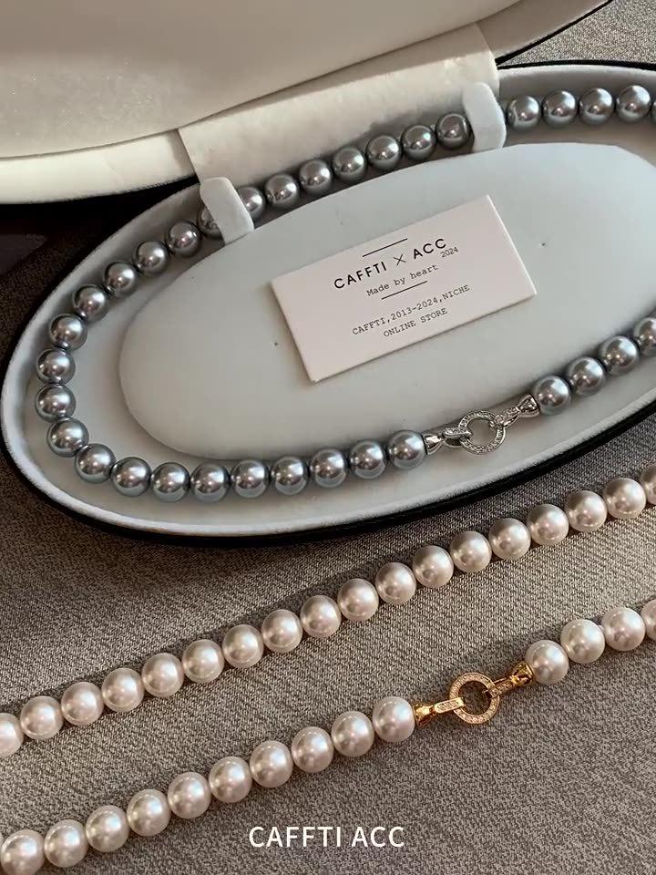 Women's Non-Fading Deep Sea Shell Pearl Necklace with Versatile Small Lockbone Chain