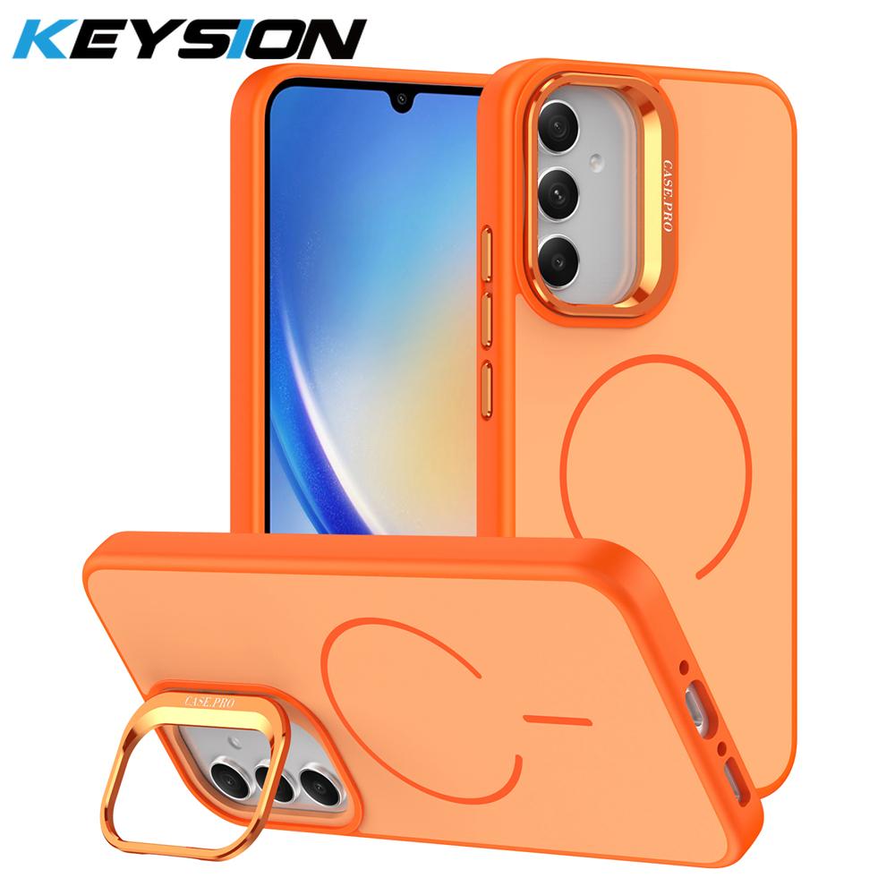 KEYSION Matte Skin Feel Lens Stand Phone Case for Samsung A54 5G A34 A14 4G 5G Magnetic Shockproof Back Cover for Galaxy A04S