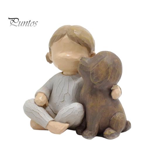 Girl Dog Resin Figurine Kids Puppy Statue Sculpture Home Desk Office Desktop Decoration Ornament Christmas Lovers Memorial Gift
