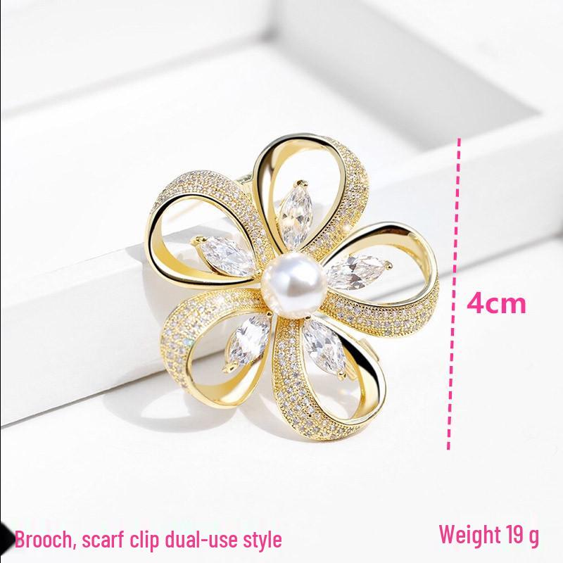 Korean Micro-Pave Pearl Brooch: High-End Floral Scarf Buckle & Corsage for a Luxurious Style