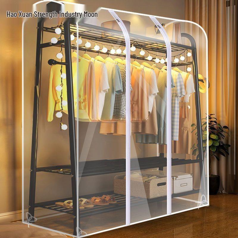 Porte-vêtements sur pied étanche à la poussière avec housse transparente et sac à vêtements