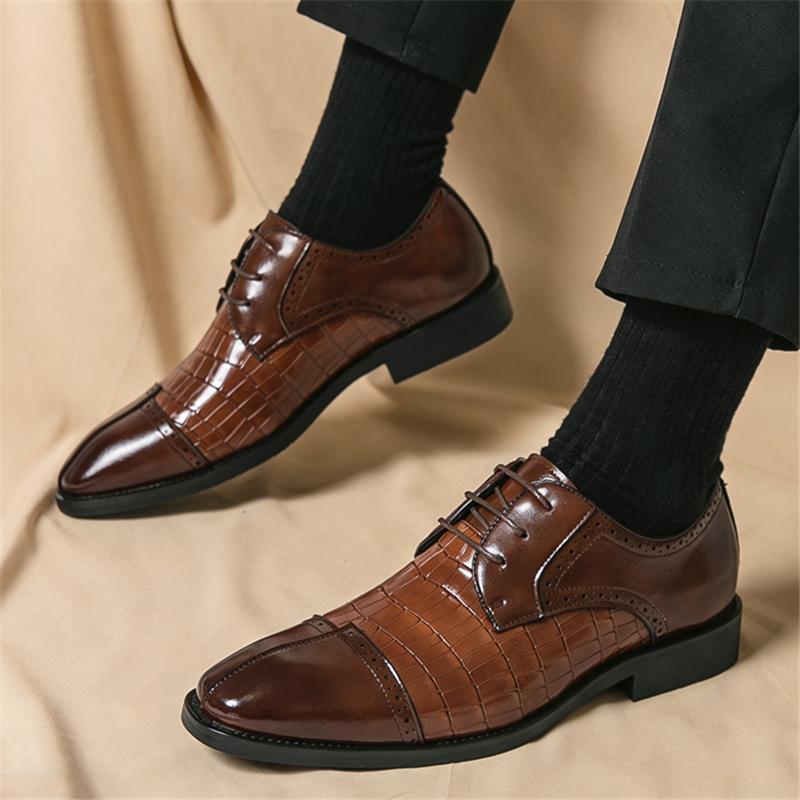 New Men's Fashion Crocodile Pattern Patchwork Lace Up Oxford Leather Shoes Wedding Prom Homecoming Footwear Zapatos Hombre