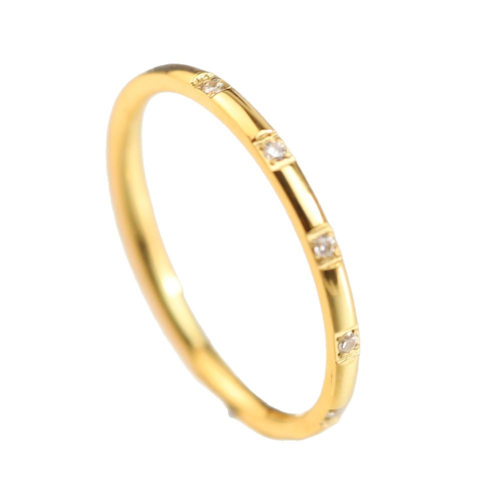 1Pcs Stainless Steel Thin Ring with Six Zirconia Stones - a Simple and Fashionable All-purpose Ring Accessory
