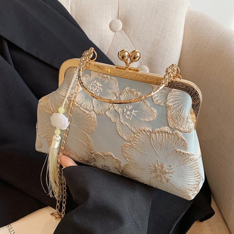 Umhängetasche im chinesischen Stil mit Stickerei Elegante Handtasche Retro Kleine quadratische Tasche Hochzeitsparty Luxus Designer Damen Abendclutch